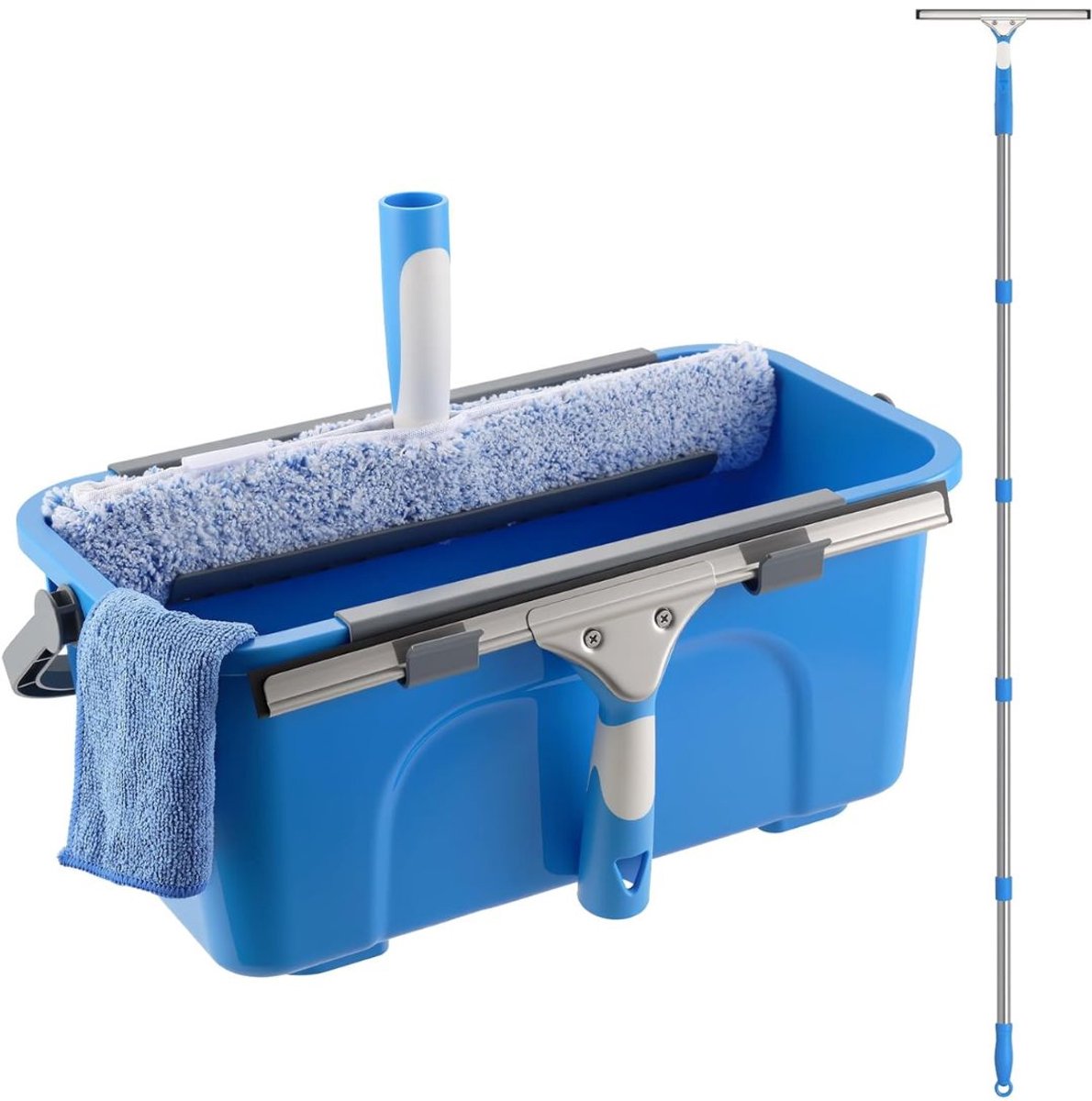 VALI® Raamwisser - Telescoopsteel Ramenwassen - Ramenwasser Telescopisch - Blauw - 42cm 23cm 18cm