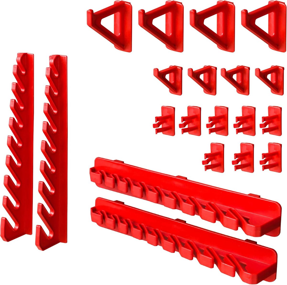 SnelShoppen - Pack van 20 Gereedschapsdragers, Assortiment Gereedschap Muur, Gereedschap Houder, Wandplank, Werkplaats, Rood