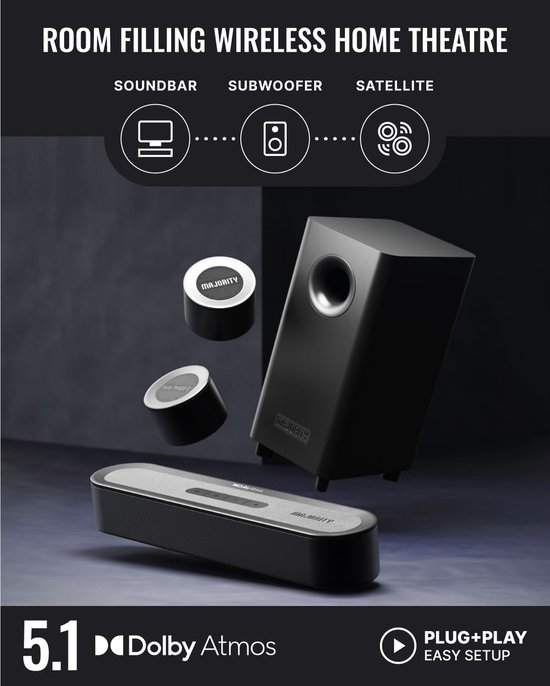 Soundbar Systeem - Home Cinema Geluid - Film Kijken - Atmos Geluidstechnologie - 40.5 cm - Zwart — afbeelding 2
