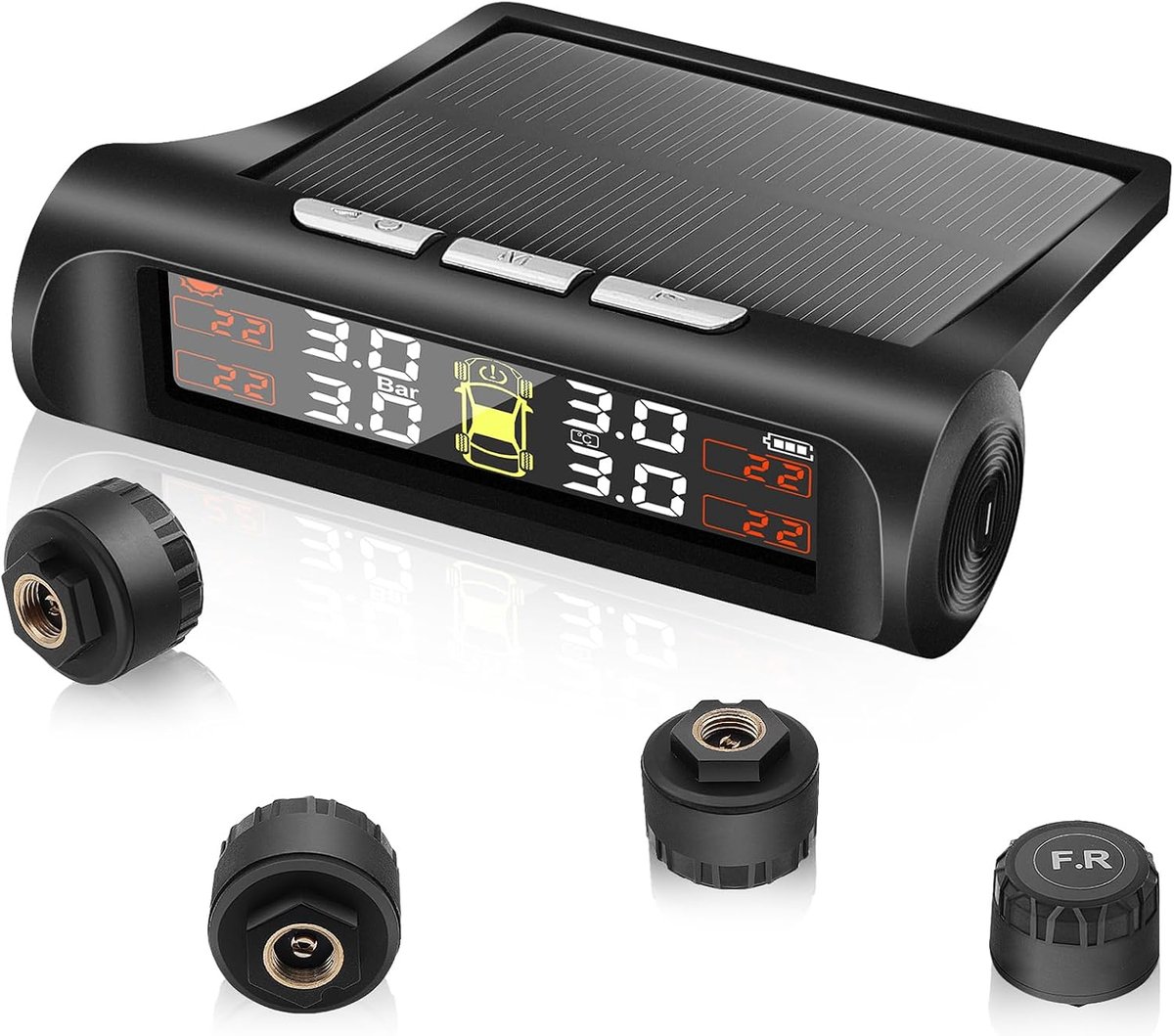 Universeel bandenspanningscontrolesysteem met 4 externe sensoren, draadloze TPMS zonne-monitor met 5 alarmmodi, drukbereik 0-5 bar voor auto, SUV, aanhanger