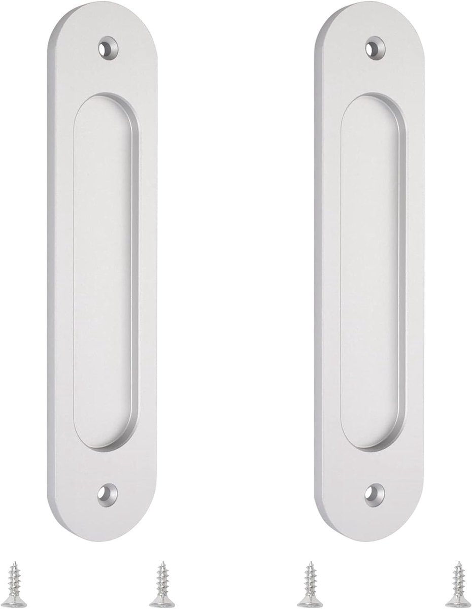 180MM Ovale Inbouw Schuifdeur Trekken, 2 stks Zilver Flush Pull Aluminium Kastdeur Vinger Trekt met Montage Schroeven voor Schuifdeuren Schuur Deur