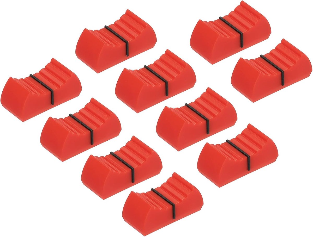 Rechte schuifregelaar potentiometer platte drukknop, kunststof platte drukknoppen voor potentiometer, bas, invoegschacht 8 x 1,2 mm/0,31 x 0,05 inch, rood, verpakking van 10 stuks