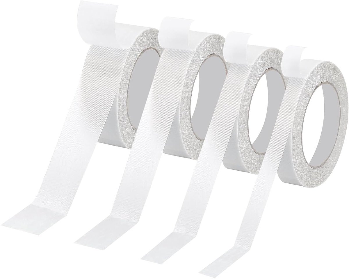 Stofband, 4 rollen, dubbelzijdig plakband, duurzaam, voor tapijten, gaasband voor vloer, muur, foto, 13 m x 1,3 m, wit