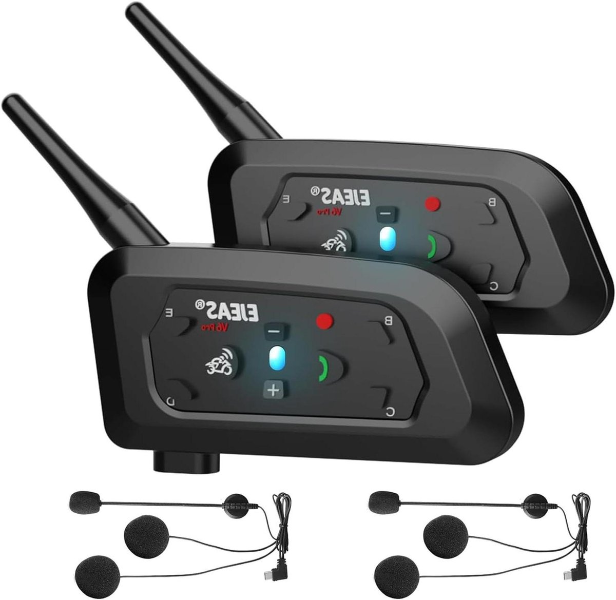 Motorfiets Intercom Bluetooth Headsets - Motor Communicatiesysteem - Communicatie tijdens Motorrijden - DSP Ruisonderdrukking - 1200m Bereik - Zwart