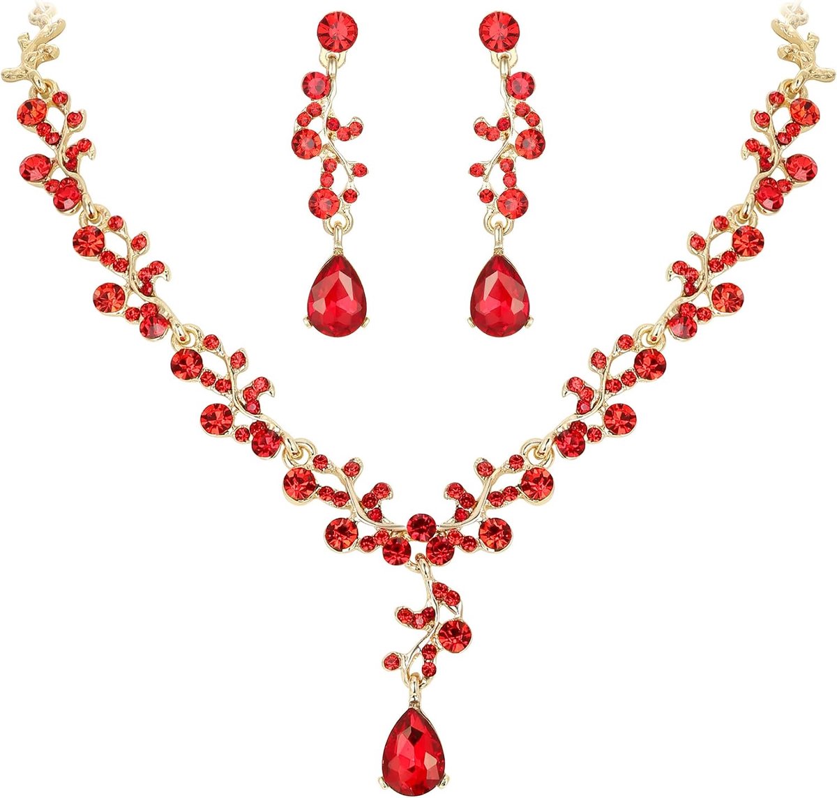 + oorbellen set bruiloft bruid blad kristal sieraden set helder zilver