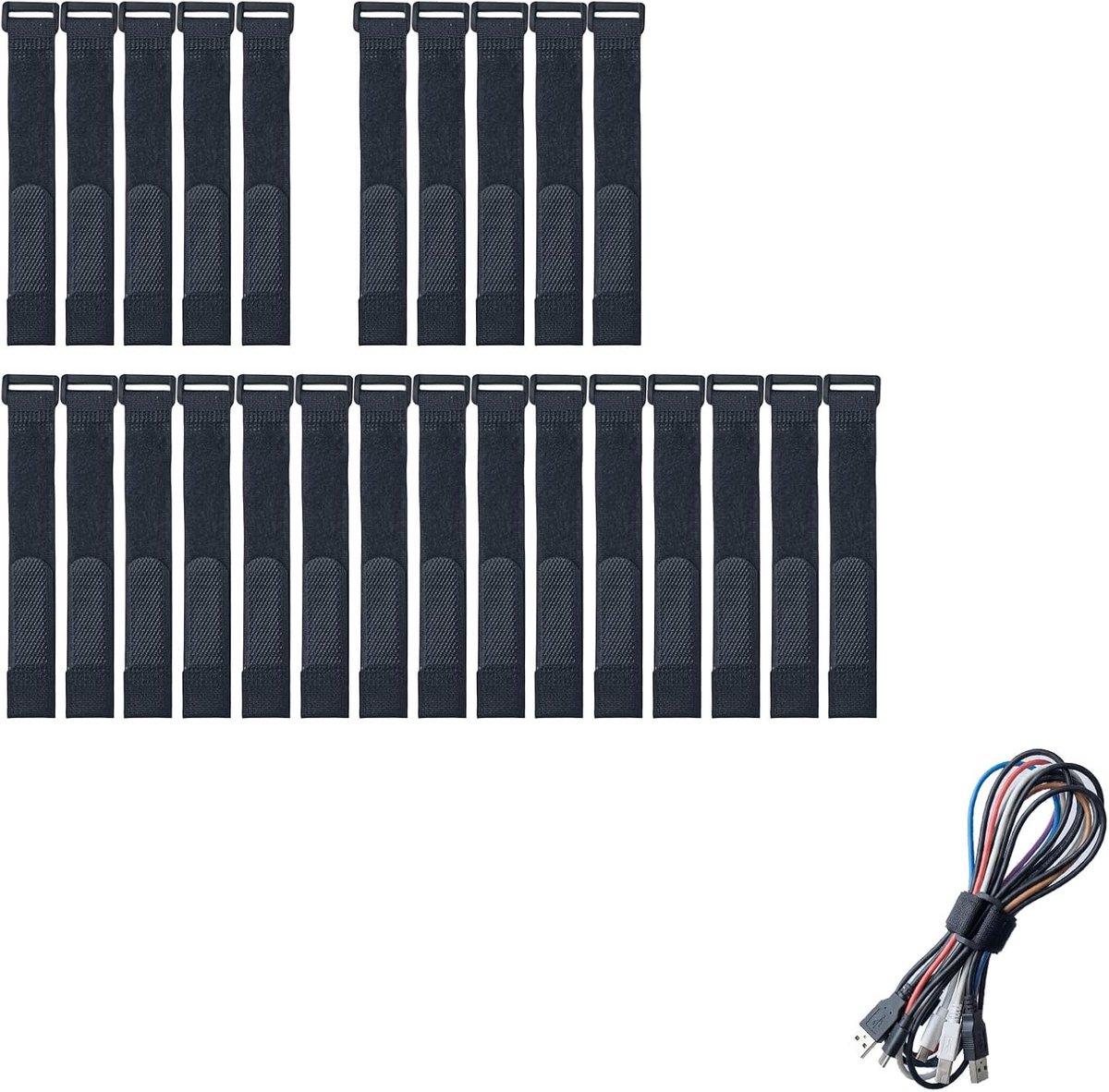 25 stuks Kletterband Kabelbinder, Herbruikbare Kabelbinder Klettersluiting, Klettersluiting Band Zwart 3 maten (15/20/30cm) Universeel voor kabelbeheer thuis & kantoor