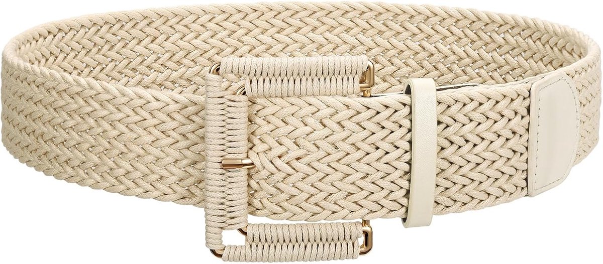 Gevlochten rotan riem, 5 cm breed, boho-riem met vierkante gesp, grote gesp, kledingriem voor dames