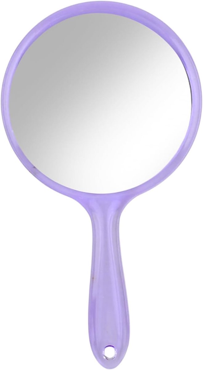 Handspiegel met handvat, dubbelzijdige spiegel, 1 x 3 x vergroting, spiegel, cosmeticaspiegel, make-upspiegel, ronde vorm voor dames, dagelijkse make-up (Paars)