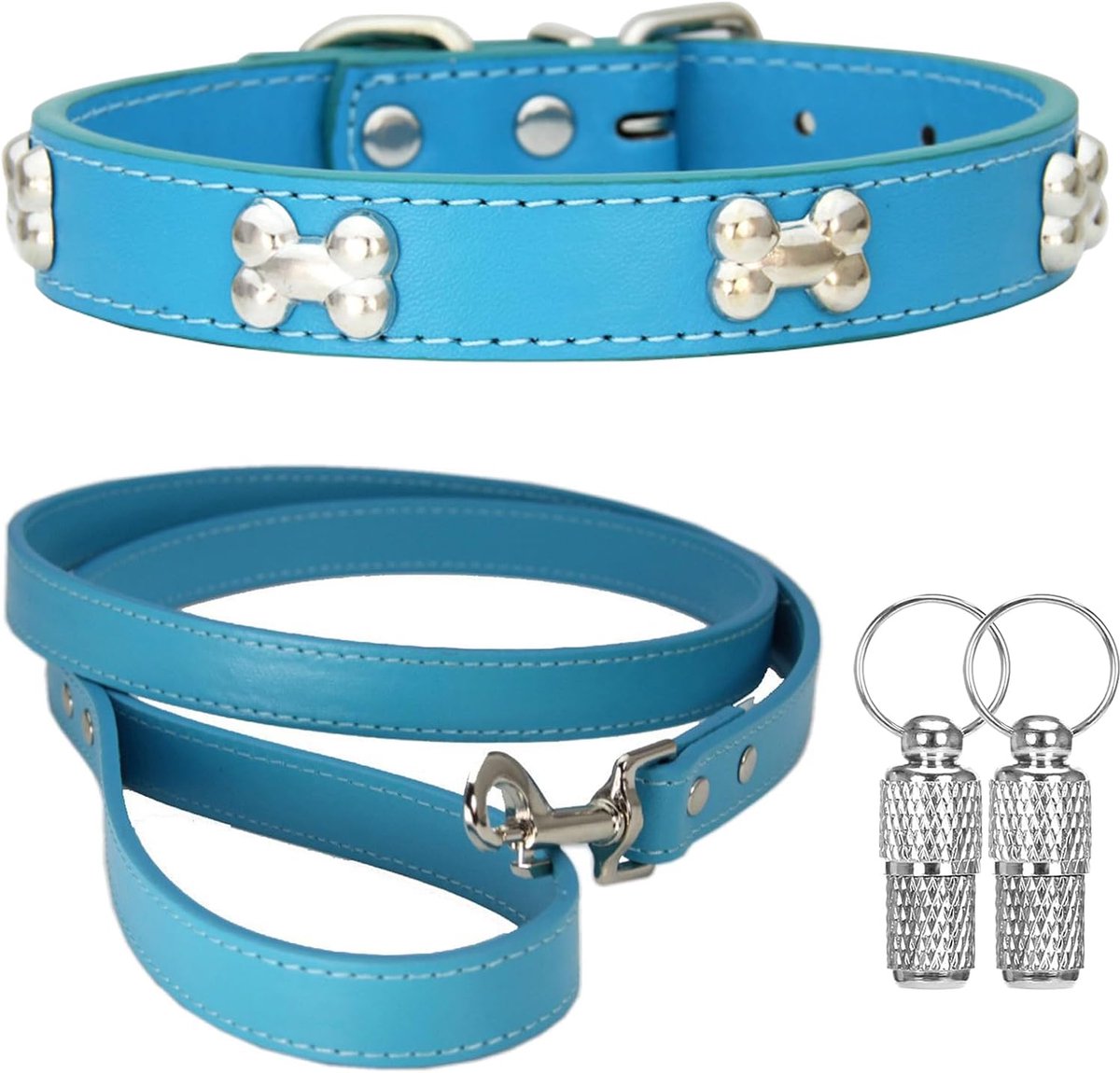 Halsband en linnen halsband, hondenhalsband kleine honden, leren halsband, geschikt voor kleine, middelgrote grote honden en katten, zeeblauw, M
