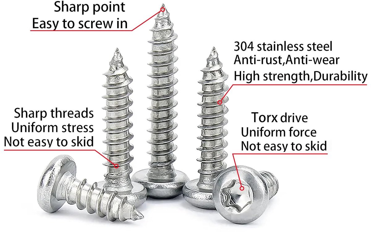 x 50 mm Torx plaatschroeven, ronde kopschroef, roestvrij staal 304, zelfborende houtschroeven (25 stuks)