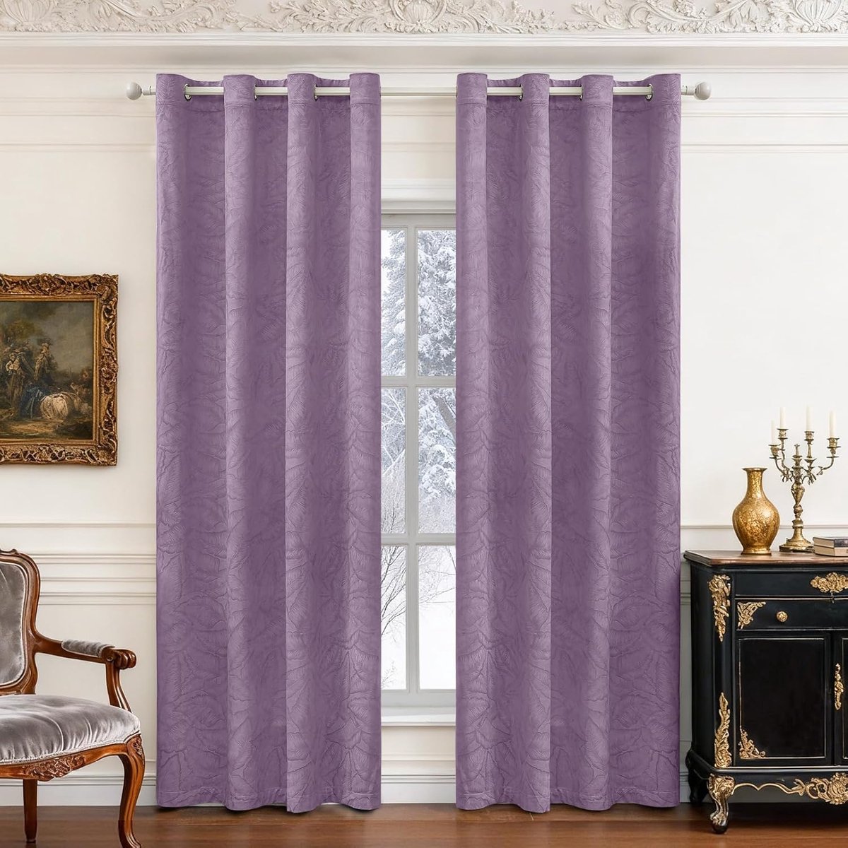 Fluwelen Gordijnen Verduisterend Set Van 2, 140 x 160 CM, Ondoorzichtige Gordijnen Met Ringen, Voor Woonkamer Slaapkamer, Gordijnen Warmte-en Koude-Isolerende Thermische, Lichtpaars