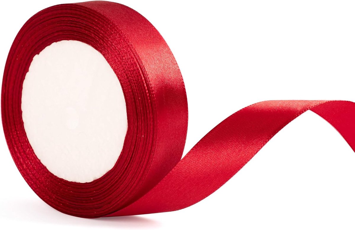 20 mm breed bordeauxrood kerstlint voor cadeauverpakking, 22 m, karmozijnrood kerstlint voor cadeauverpakking, kerstcadeau, taart, haaraccessoires, strik, knutselwerk, trouwautodecoratie