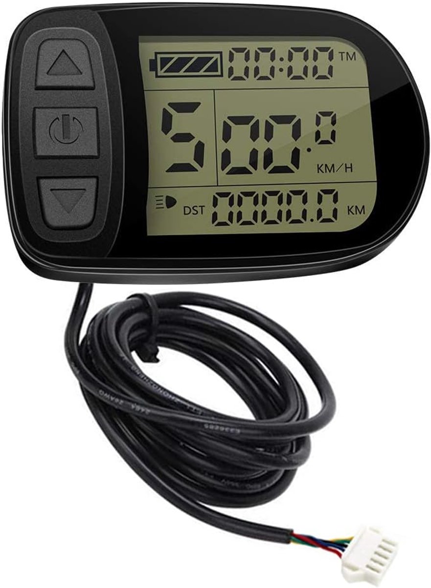 KT-LCD5, boordcomputer, snelheidsmeter display, LCD display, verlicht, multifunctioneel, e-bike, elektrische fiets, 24V/36V/48V