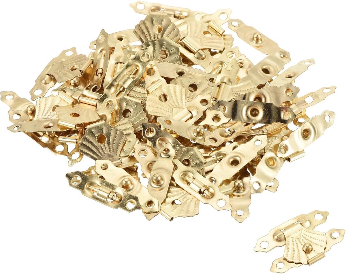 Doos met sluitklemmen, 30 x 20 mm, 50 stuks, mini-bloembladen, decoratieve klemklemmen, metalen beslag voor gereedschapskist, meubels, houten kist, goudkleurig