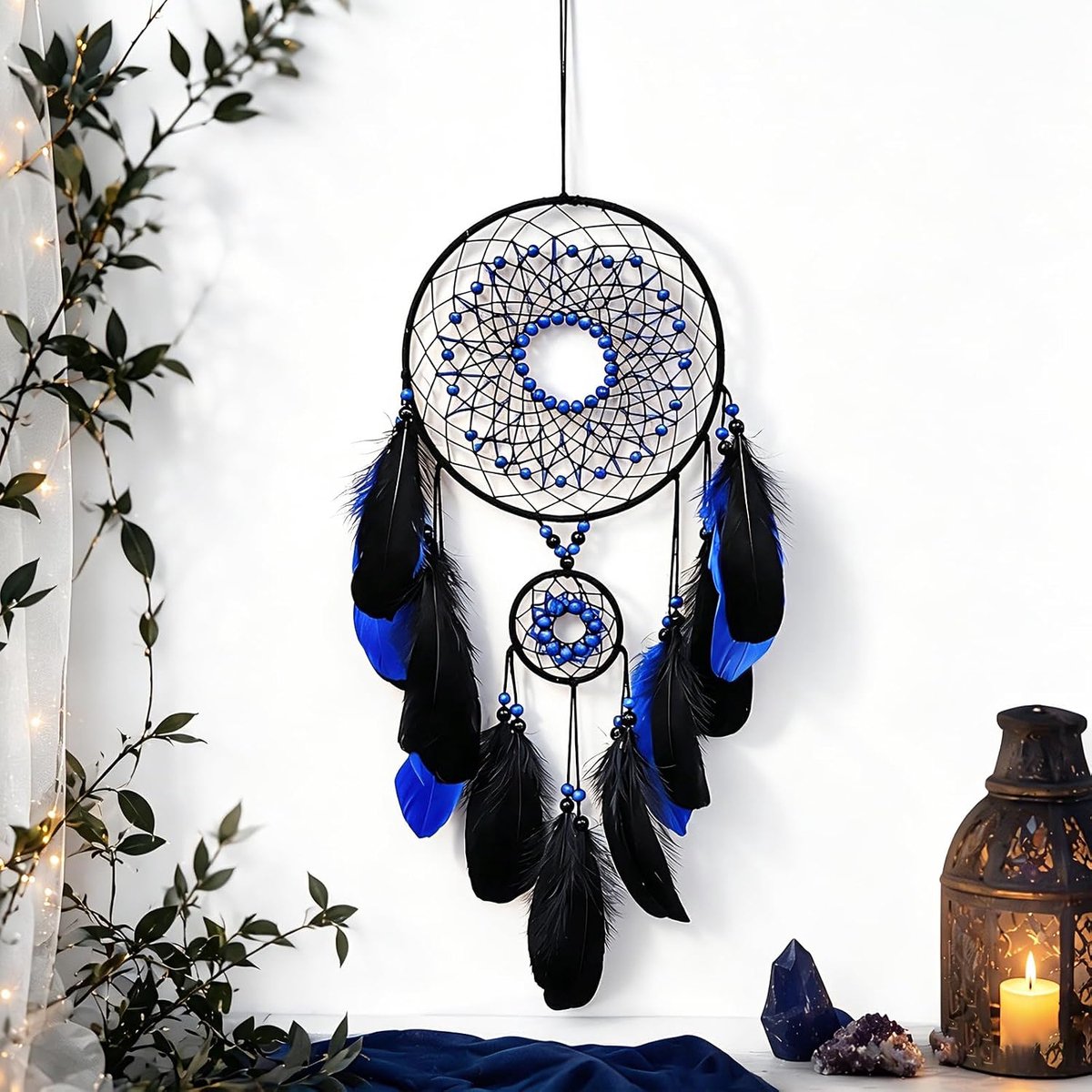 Dromenvanger voor kinderen, groot, meisjes, jongens, dromenvanger, klein, handgemaakt, Indianen, kinderkamer, decoratie, slaapkamer, accessoires, verjaardagscadeau, blauw zwart