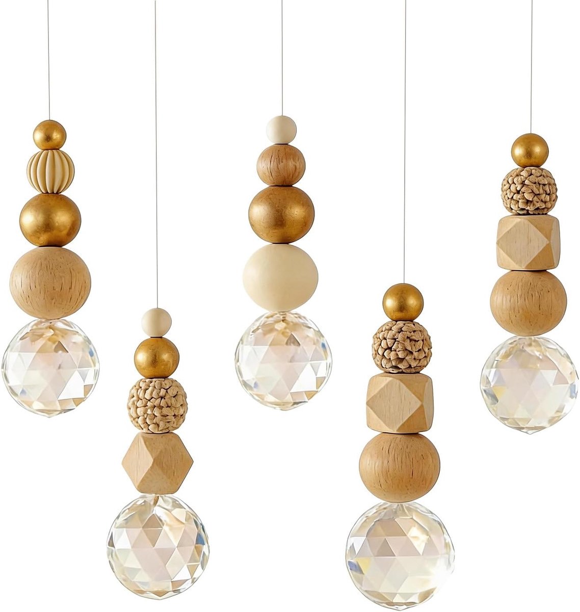 Zonnevangers van kristal, 38 mm, kristallen zonnevanger, met houten kralen en kristallen bol, voor Scandinavische woondecoratie, om zelf te knutselen
