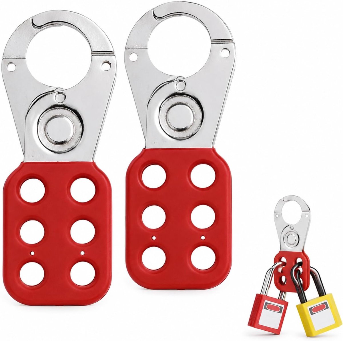 vergrendelingshasp, veiligheidssluiting, geschikt voor 25 mm, vergrendelingshaspel met 6 gaten, voor olie en gas, chemische industrie, machinebouw, logistiek en transport (2 stuks)