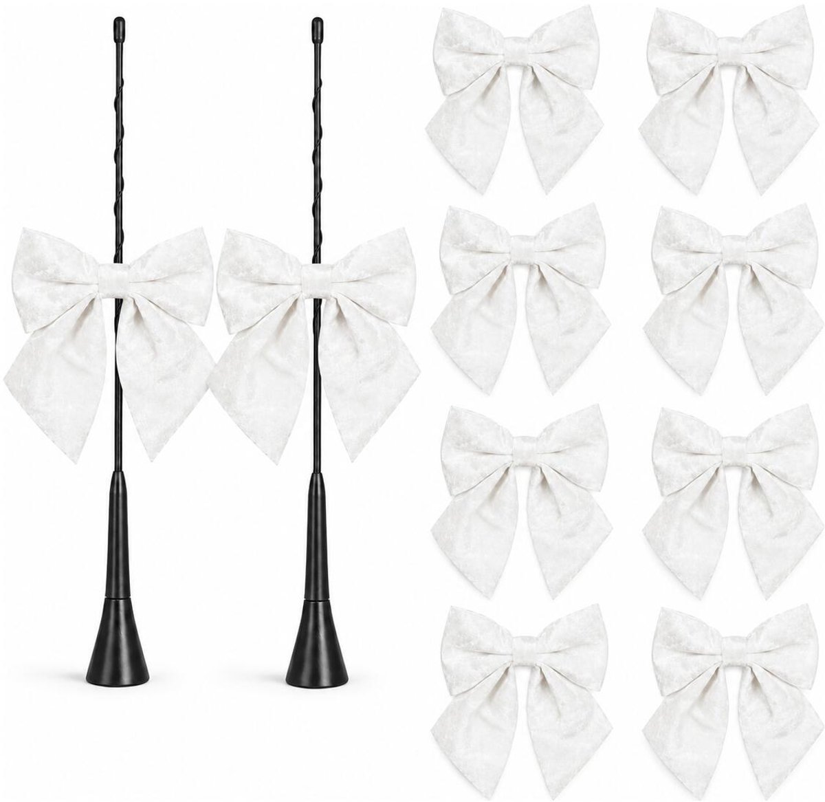 Trouwauto antenne strikjes - 10x stuks - wit - 12 x 13 cm - bruiloft decoratie