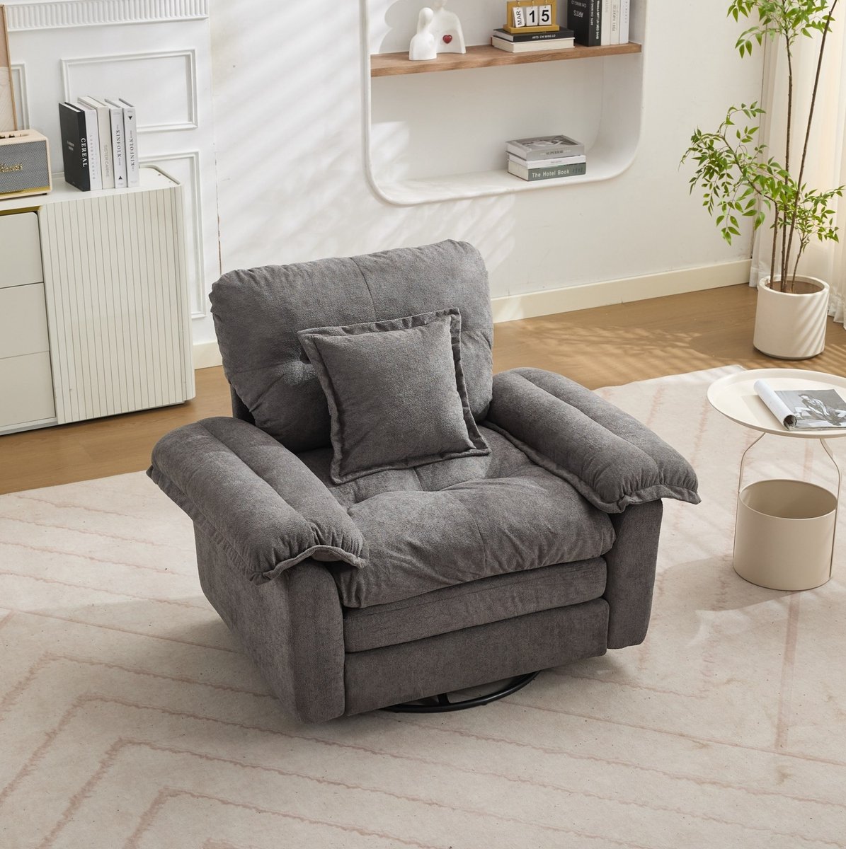 COVREO Fauteuil 116 x 84 x 96 cm grijs chenille met 360 graden draaifunctie