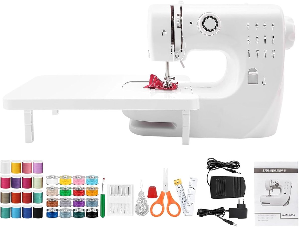 SnelShoppen - Multifunctionele Elektrische Naaimachine met Voetpedaal voor Beginners - 12 Stiksels - Draagbare Naaimachine met Naai Kit voor DIY Proje