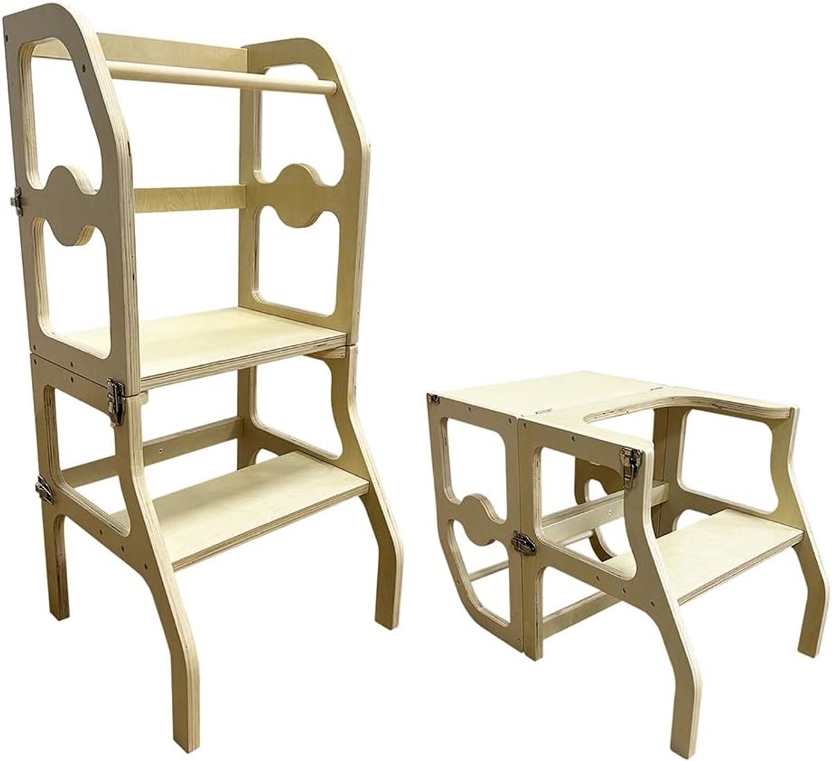 SnelShoppen - Wooden Montessori Learning Tower - Opvouwbaar tot Stoel en Tafel - Houten Keukenhulp voor Peuters - Foldable - Ideaal voor Creatieve Act