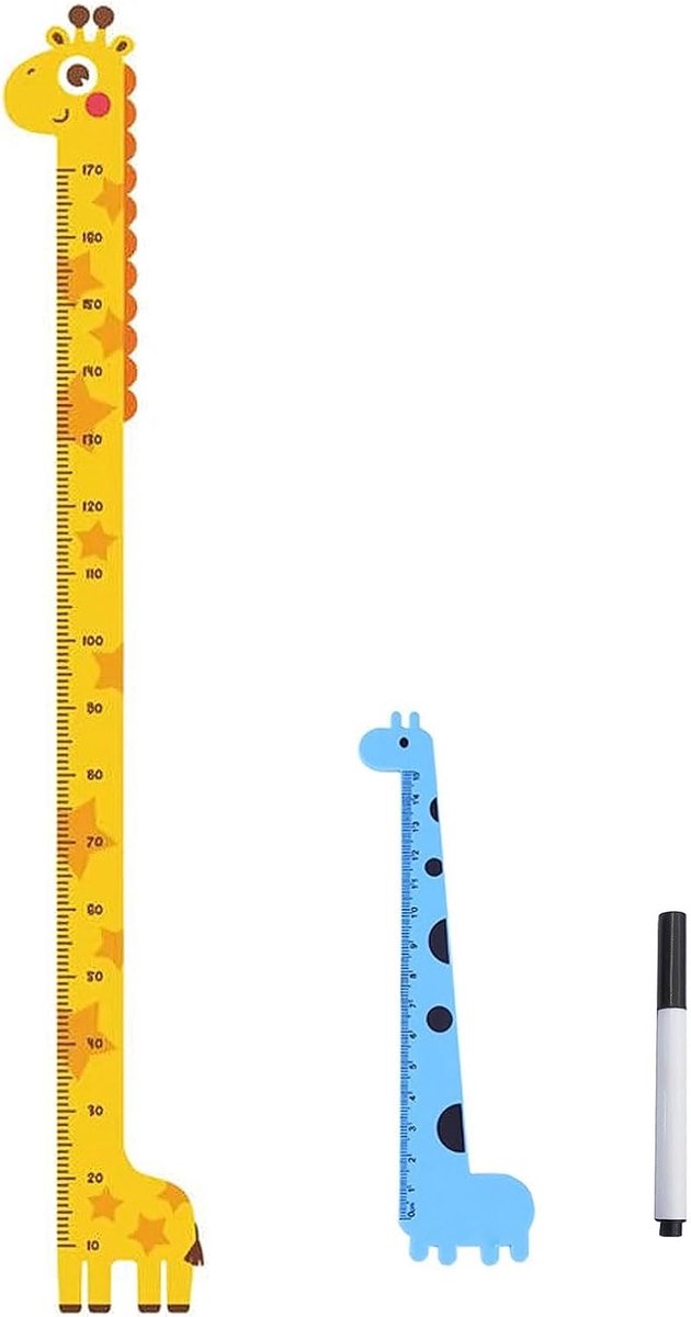 SnelShoppen - Wandsticker Groeimeter Dieren - Maatstok Wanddecoratie voor Kinderen - Zelfklevend PVC met Giraffe Motief - 10-170 cm - Inclusief Pen en