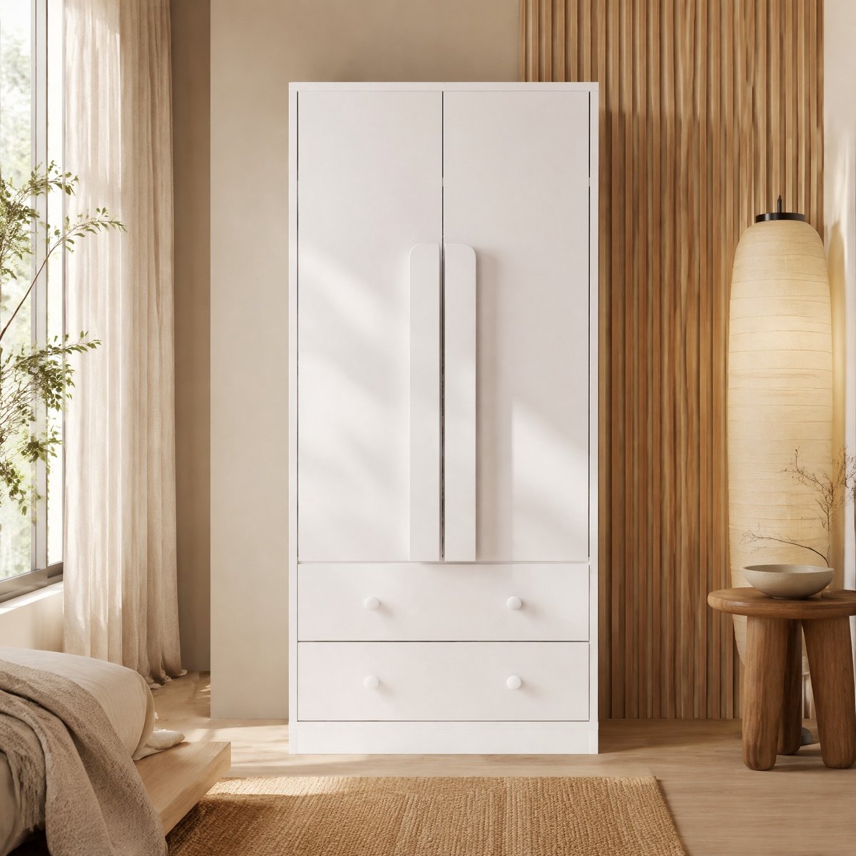 COVREO Kledingkast 70x40x170 cm - wit, 2 deuren, 2 lades en opbergvak