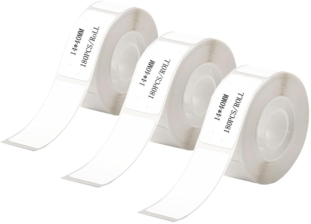 SnelShoppen - 3 Rollen Thermische Label Tape 14x40 mm - Zelfklevende Etiketten voor Labelprinter - Waterproof, Oliebestendig en Krasbestendig - 180 La