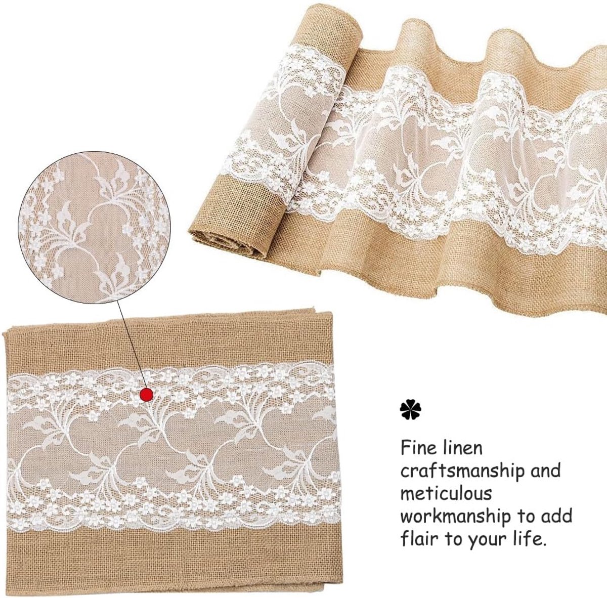Tafelloper jute kant wit 30 cm x 10 m rustieke bruiloft festival decoratie Kerstmis verjaardag