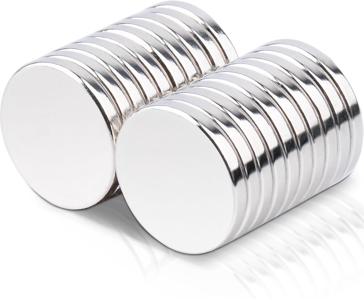 SnelShoppen - Pack van 20 Neodymium Magneten 15 x 2 mm Extra Sterk - Ronde Magneten voor Koelkast, Whiteboard, Kantoor, Creatieve Projecten