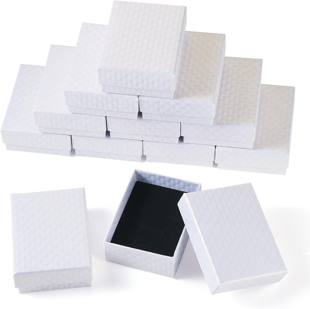 SnelShoppen - 12 Stuks Witte Cardboard Sieraden Display Dozen - Rechthoekige Geschenkdozen voor Ringen, Halskettingen, Oorbellen, Armbanden - 9x7x3.2c