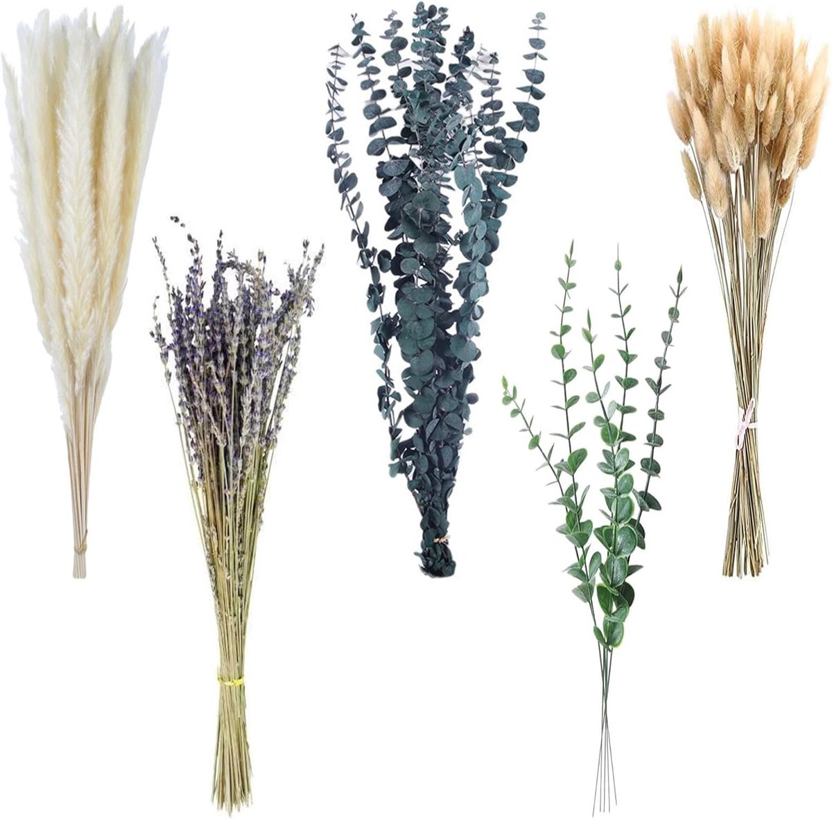 SnelShoppen - 100 Bouquets Gedroogde Natuurlijke Bloemen Boho Decoratie met Pampasgras, Eucalyptus en Stro Bloemen voor Huis, Tuin, Feest en Kantoor