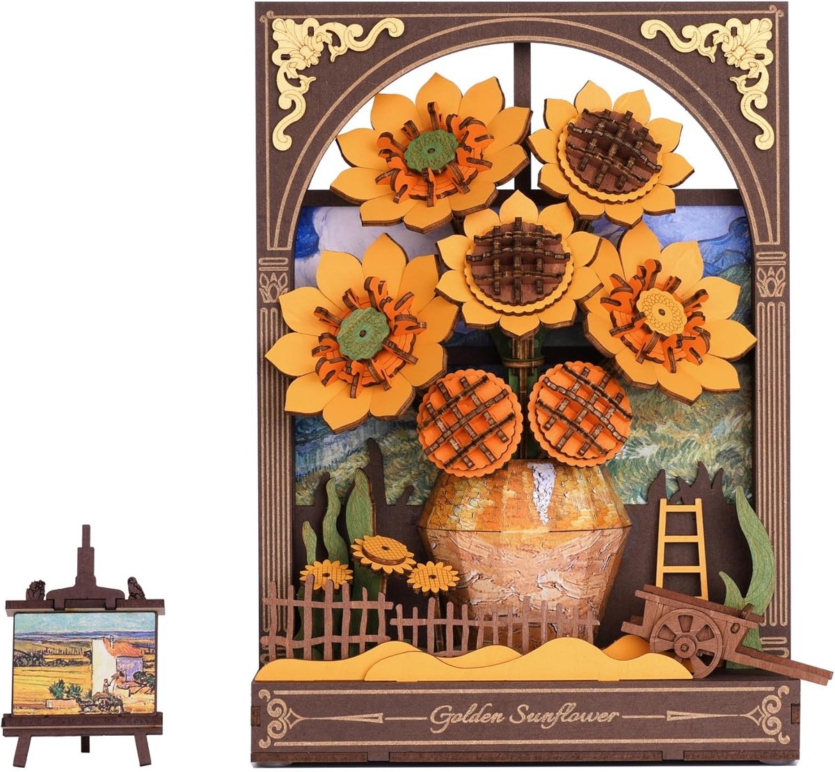 SnelShoppen - 3D Houten Puzzel met LED Licht - Zonnebloem Model voor Volwassenen en Kinderen - Decoratie voor Tafel en Wand - Perfect Cadeau voor Vrou