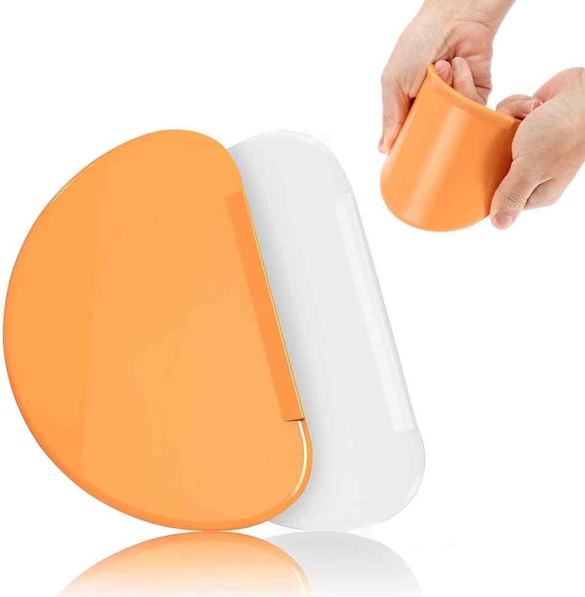 SnelShoppen - 2 x Plastic Deegschraper voor Pasta, Bakken, Gebak, Pannenkoeken, Brood Spatel, Ideaal voor Keuken, 15.2 x 10.5 cm, Duurzaam Wit en Oran