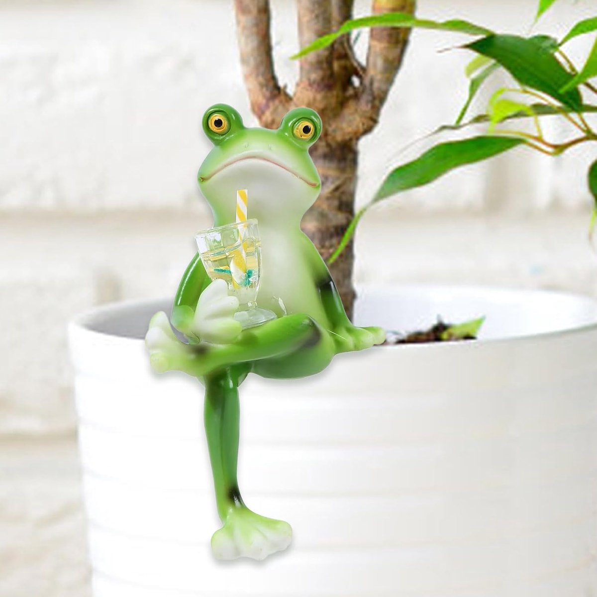 SnelShoppen - Decoratieve Groene Kikker Hangdecoratie - Houten Bloempot Kikkerfiguur van Kunststof - Tuin, Balkon, Binnen, Weerbestendig, Waterdicht,