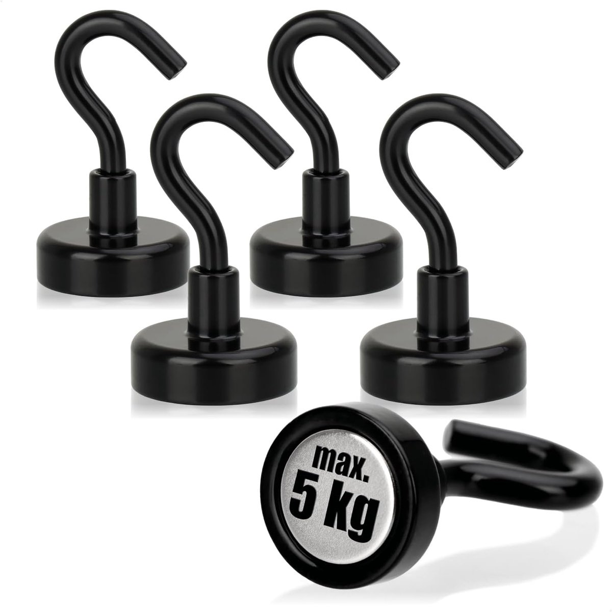SnelShoppen - 5 Neodymium Magnetische Haakjes 5 kg - Sterke Magneten met Haak 38 x 15 mm voor Keuken, Badkamer, Garage en Kantoor - Robuuste Magnetisc