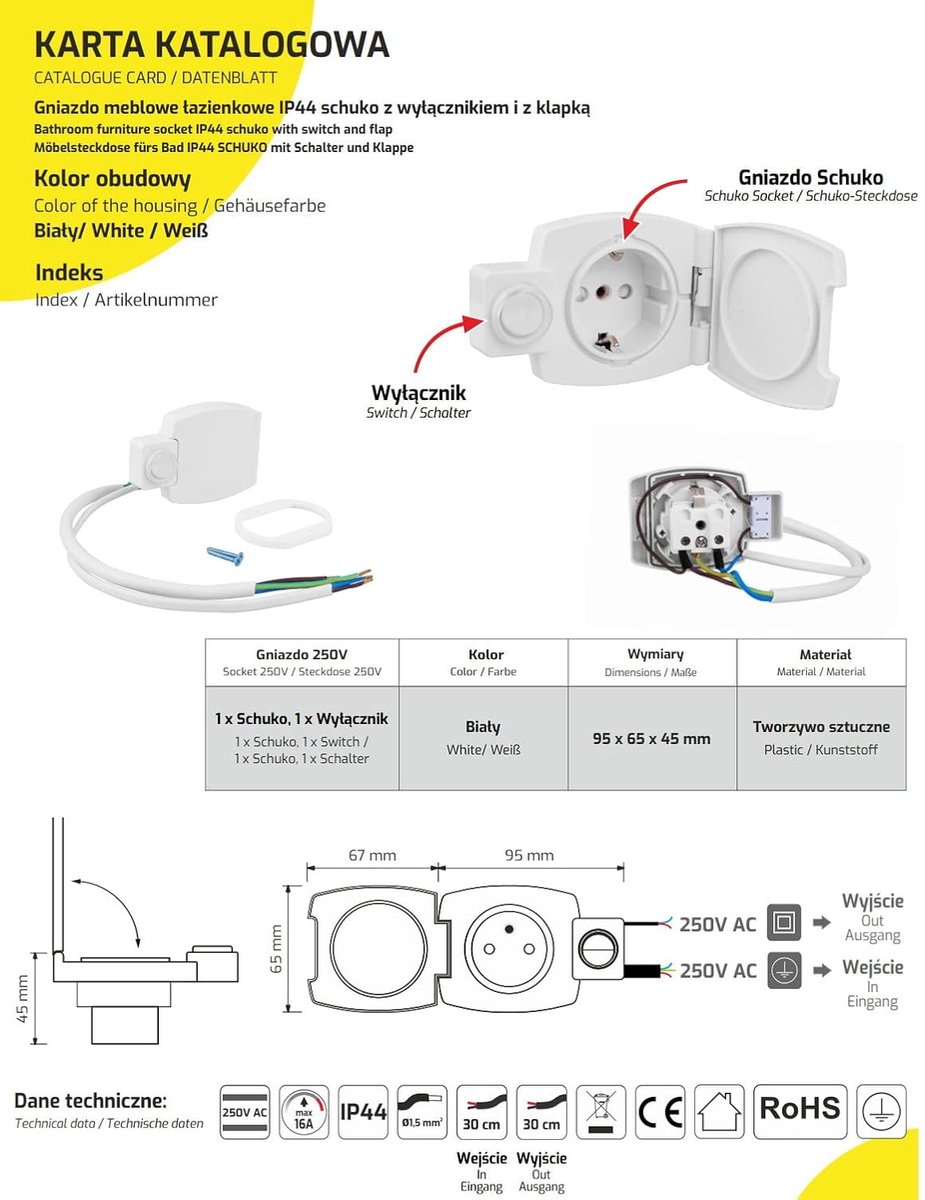 SnelShoppen - IP44 Inbouw Socket Switch - Waterdichte Stekkerdoos met Schakelaar - Compact voor Meubel, Spiegelkast, LED Verlichting - Natuurlijke Wit