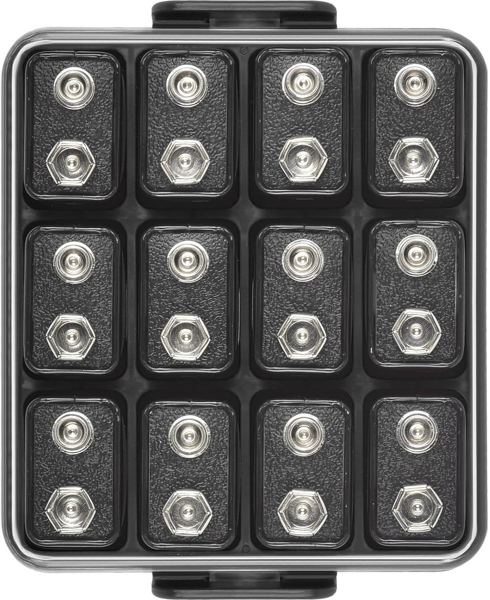 SnelShoppen - Battery Organizer voor 12 Stuks 9V Batterijen - Transparante Opslageenheid - Beschermende Batterijhouder voor Thuis, Kantoor en Reizen -