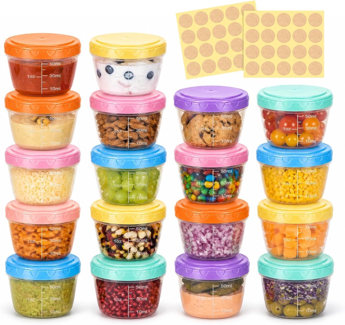 SnelShoppen - 18 stuks Vriesdozen 80 ml - Kleine Plastic Containers met Deksel - Herbruikbare Lekvrije Yoghurtbekers - Ideaal voor Snacks, Sauzen, Fru