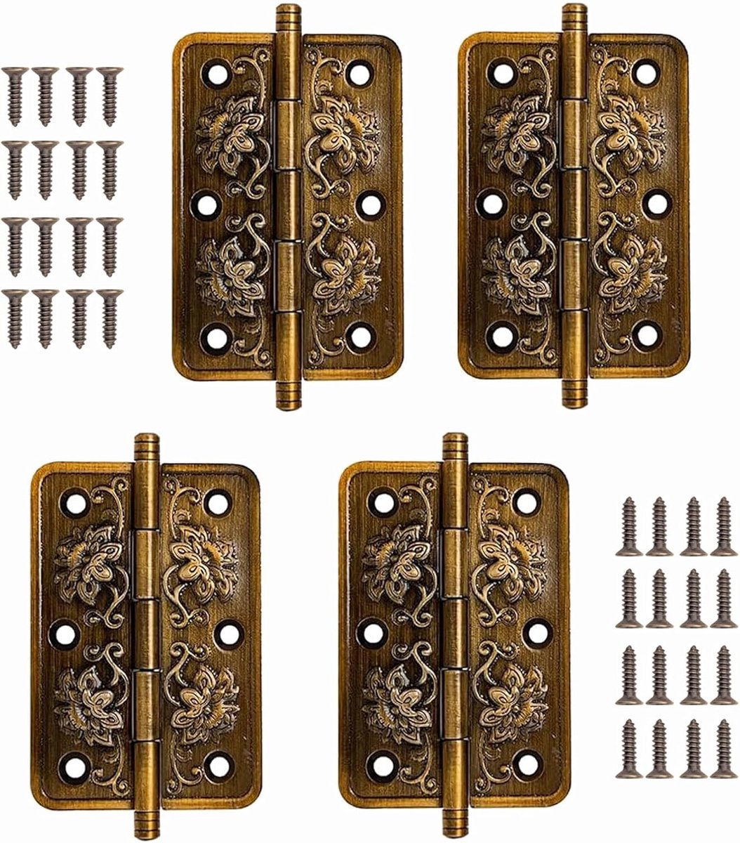 SnelShoppen - Decoratieve Scharnieren Antiek Brons, Vintage Houtscharnieren voor Meubels, Kastdeuren, Boekenkasten, Wijnkasten, 2 Stuks