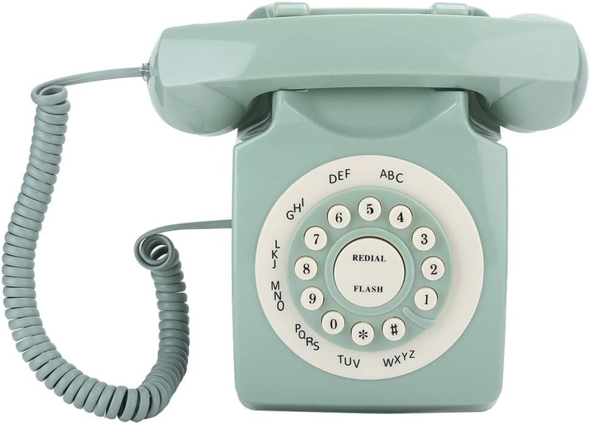 SnelShoppen - Green Vintage Phone, Retro Landline Telefoon, Klassiek Europees Design met Grote Knoppen, Duurzaam ABS Materiaal, Perfect voor Thuis of