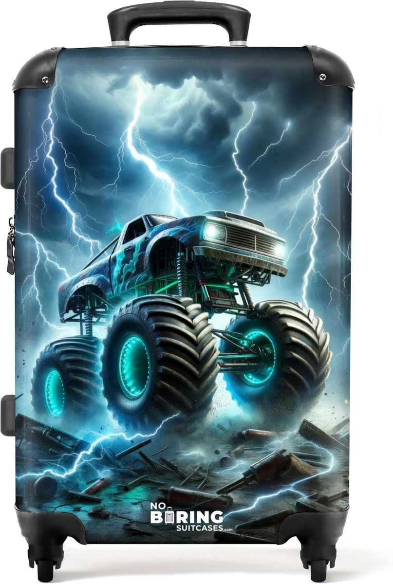 SnelShoppen - Grote Hardcase Kinderkoffer met 4 Wielen en TSA Slot - Ultralichte Reis Trolley voor Kinderen - Monster Truck Design - 67x43x25cm - Idea