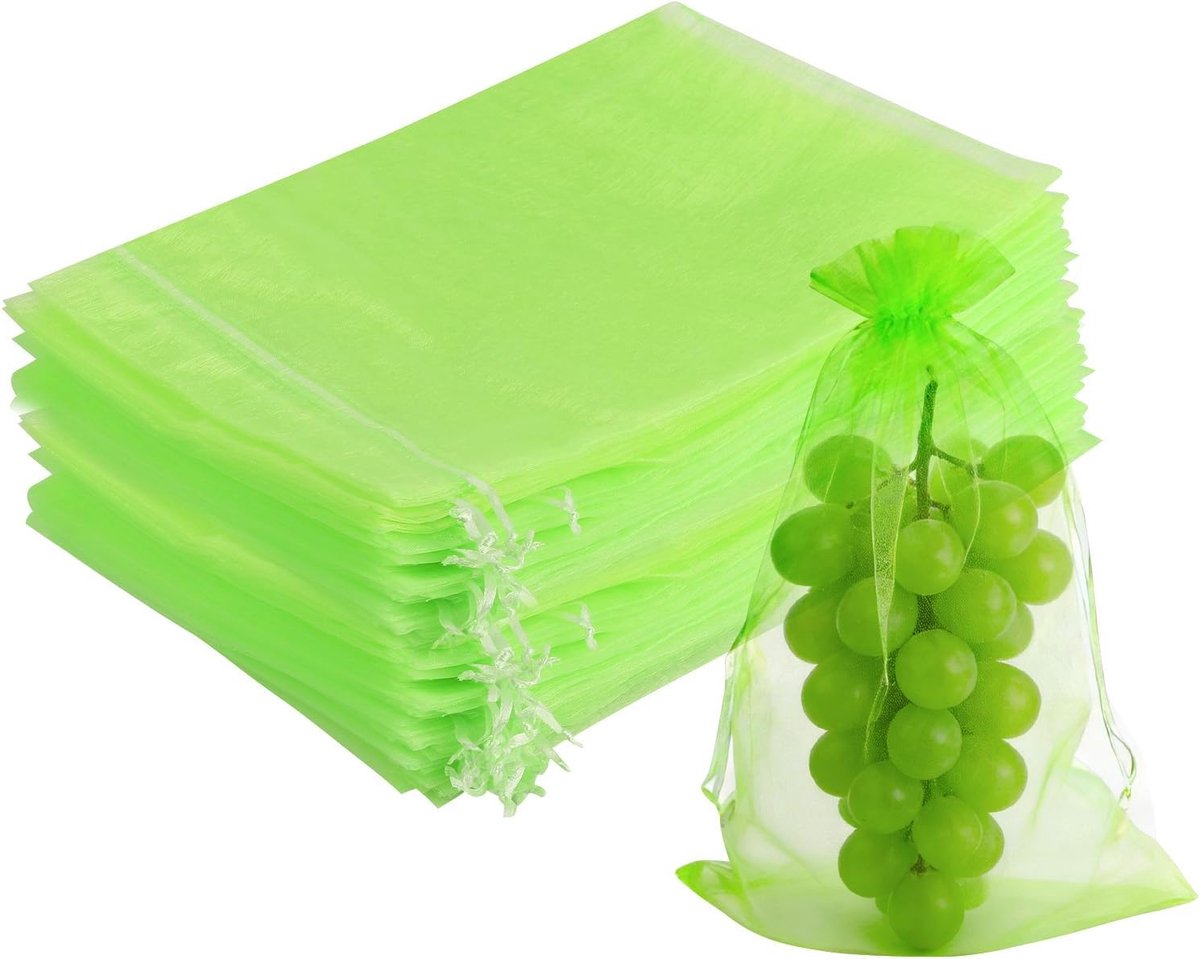 SnelShoppen - 60 Stuks Organza Zakjes 20 x 30 cm - Semi-transparante Geschenktassen met Trekkoord voor Cadeaus, Bruiloft, Fruit, Kerst, Feest, Groene