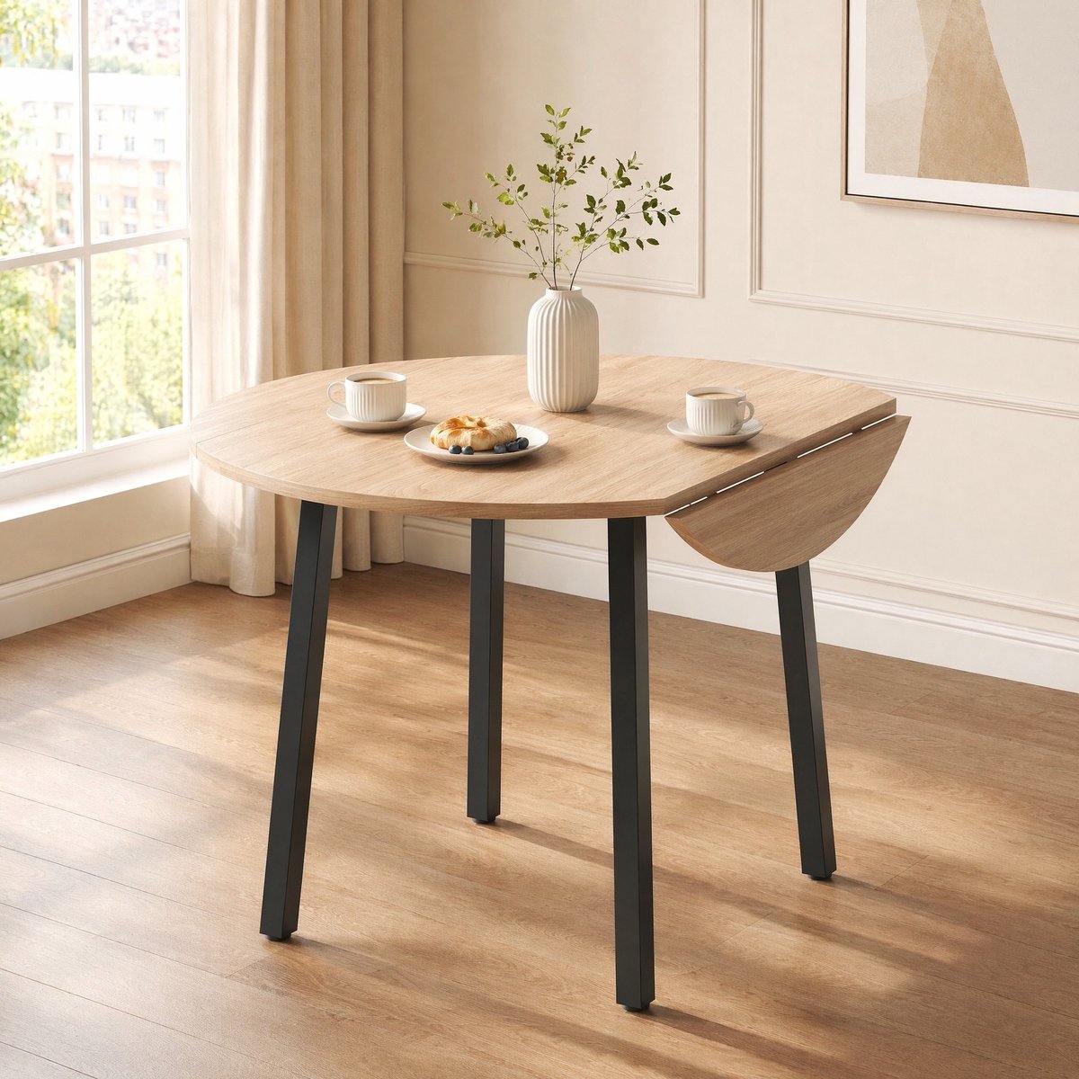 COVREO Eettafel 100x100 cm - opklapbaar, eikenkleur, MDF blad, voor 2 tot 4 personen