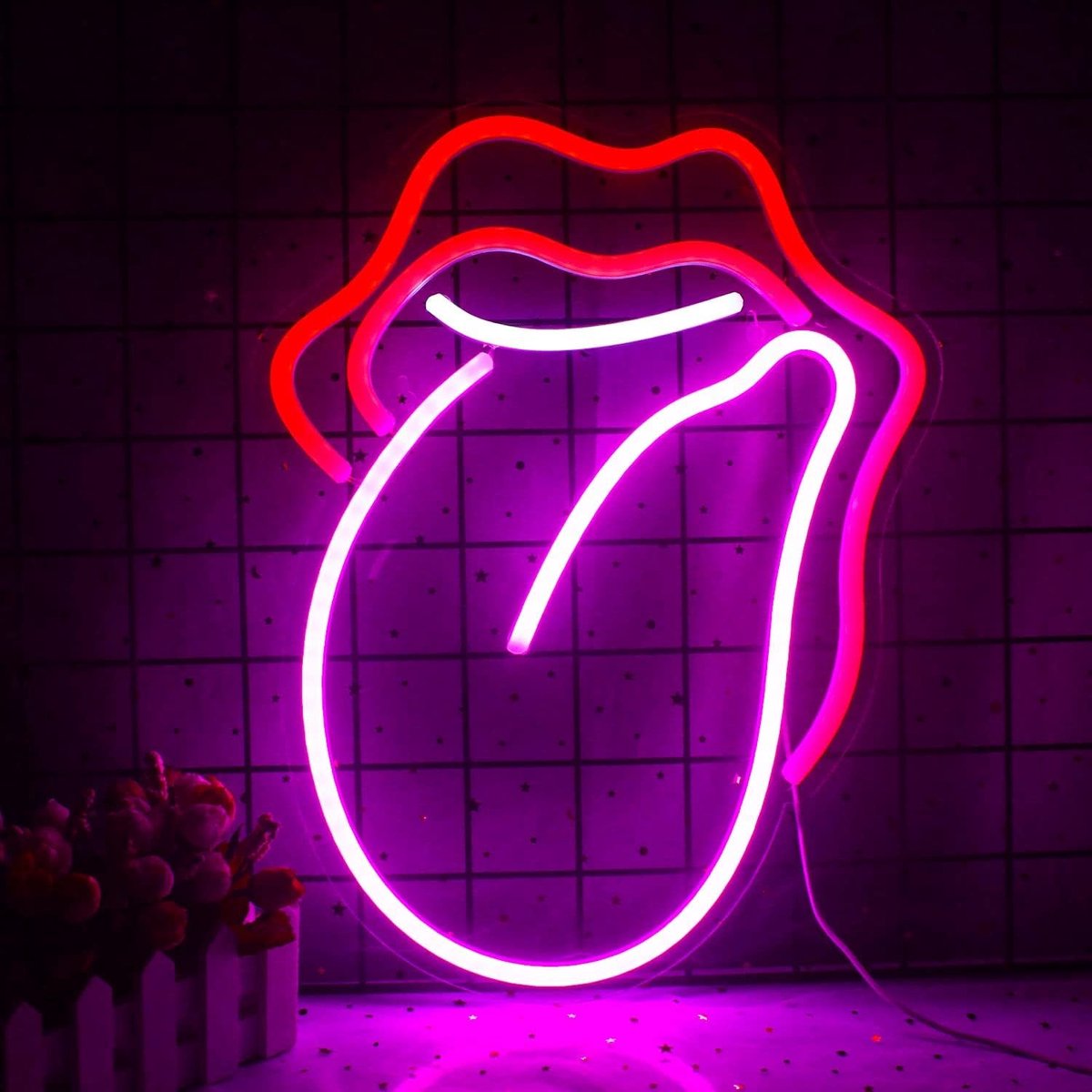 SnelShoppen - Neon Sign Rode Lippen met Tong - Wanddecoratie voor Kinderen, Babykamer, Feest, Kerst en Bruiloft - Unieke LED Neon Licht