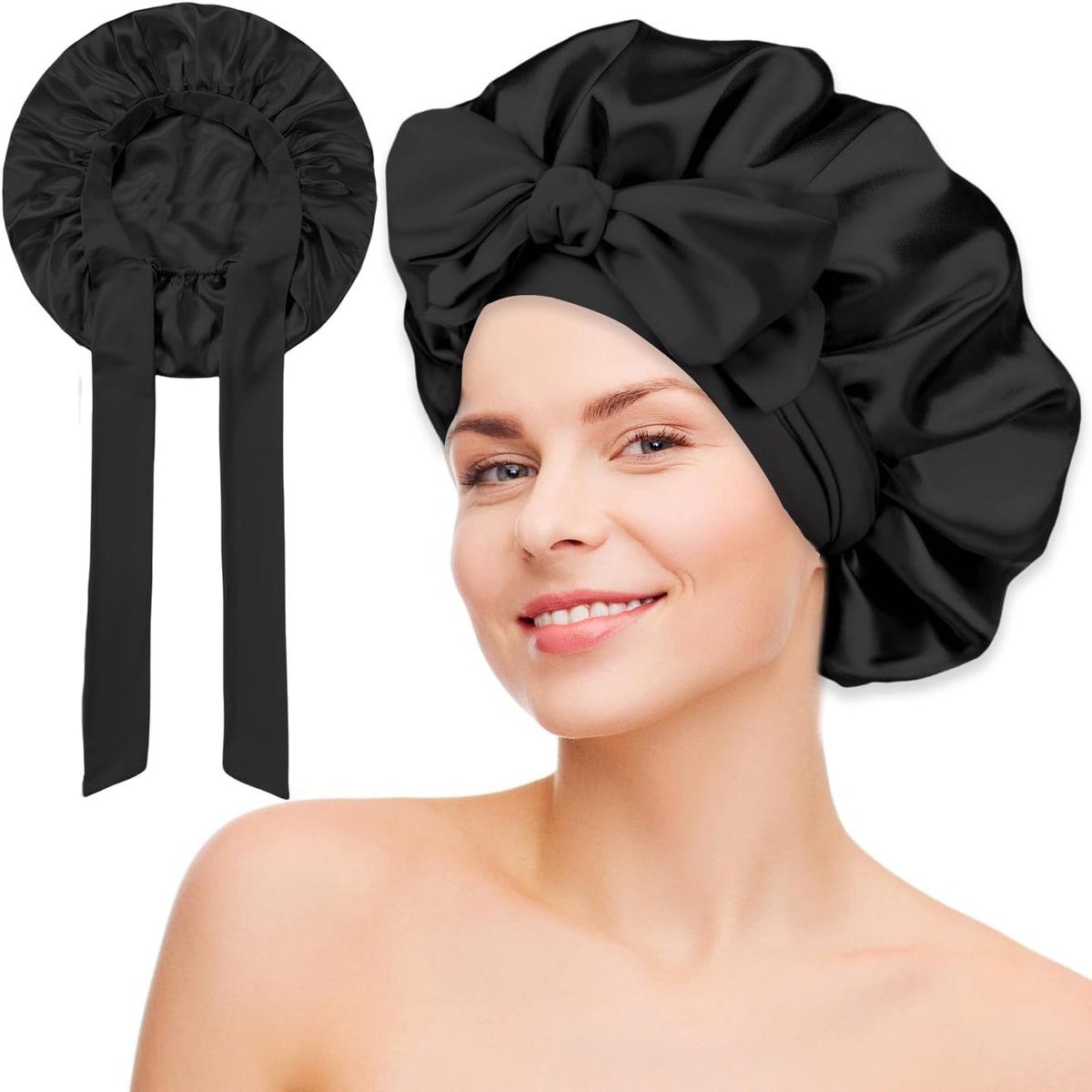 SnelShoppen - Silk Bonn - Satin Slapende Hoed, Verstelbare Band, Comfortabele Pasvorm, Stijlvolle Nachtmuts voor Dames, Perfect voor Slaap en Haarverz