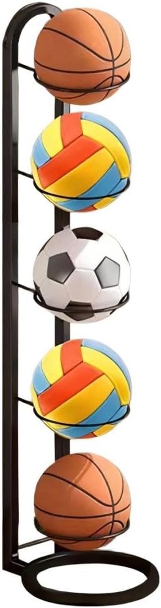 SnelShoppen - Gelaagde balstandaard voor verticale balopslag - Afneembaar balrek voor voetbal, volleybal en basketbal - Zwart, 5 lagen, duurzaam gieti