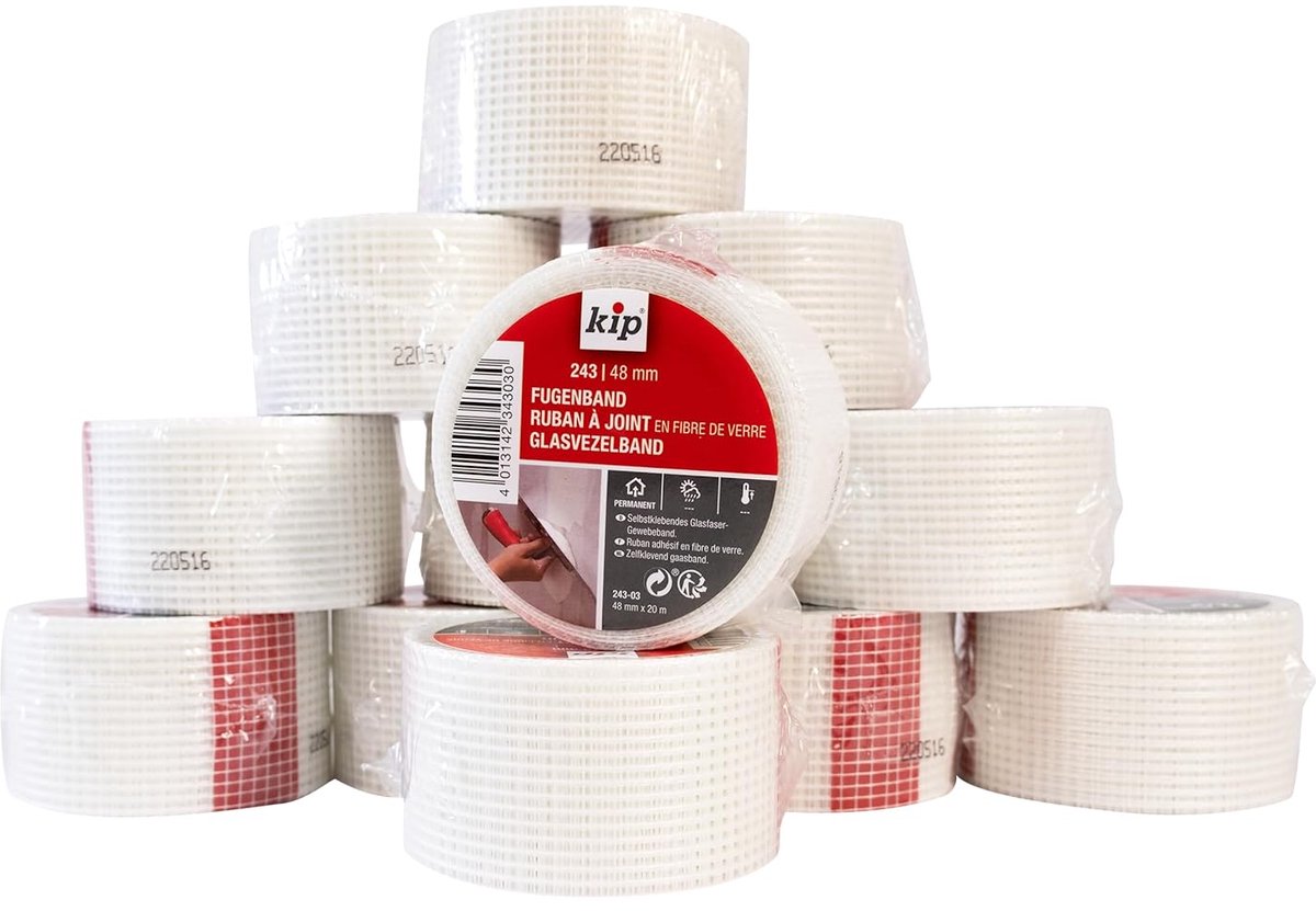 SnelShoppen - 12 Rollen Glasvezel Plakband - 48mm x 20m - Zelfklevende Joint Tape voor Professionele Afwerking van Muren, Ideaal voor Renovatie en Pla
