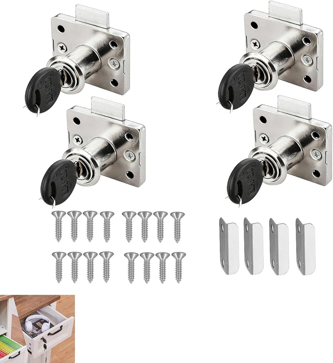 SnelShoppen - Set van 4 Hoogwaardige Meubelslot met Sleutel, 22mm Veiligheidsslot voor Kasten en Lades, RVS en Zinklegering, Universeel Toepasbaar voo