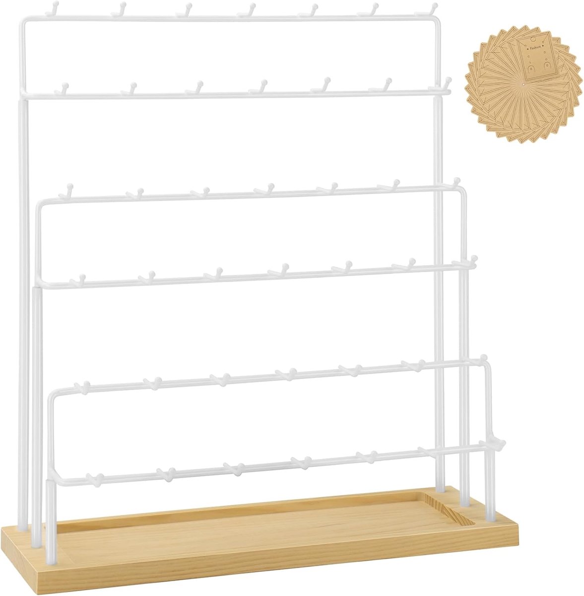 SnelShoppen - Earring Display Hanger 6 Laags 42 Haken Houten Sieraden Organizer voor Oorbellen, Kettingen, Ringen, Armbanden en Sleutelhangers - Wit